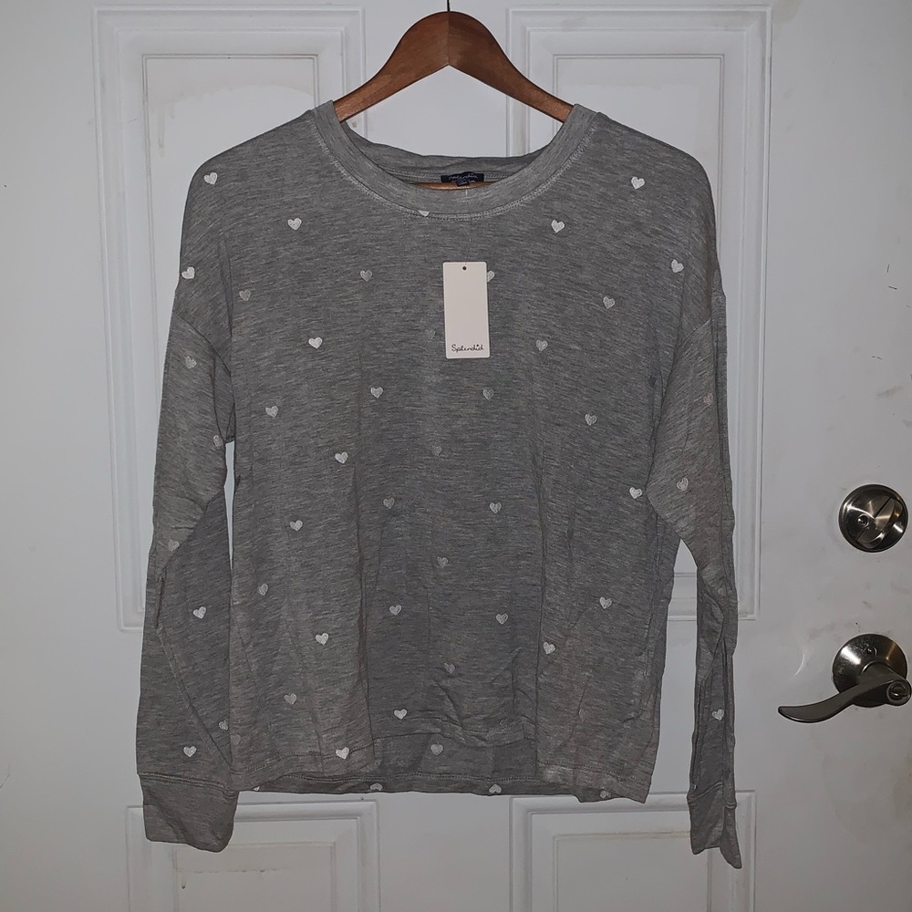 SOLD - NWT Splendid Grey Longsleeve Heart Stitched Shirt